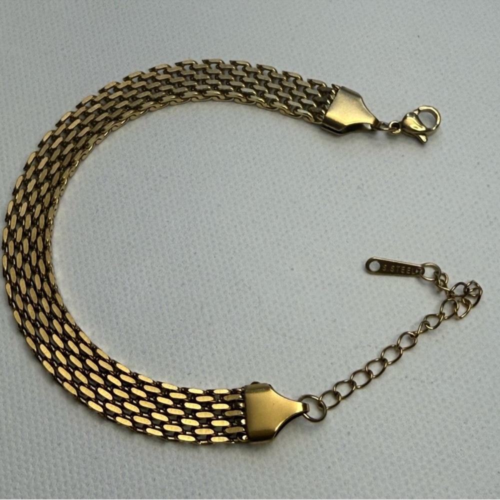 Stainless Steel Gold Plated Chain Bracelet 18K Look Waterproof - Picture 7 of 10